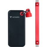 Verbatim Pocket SSD 2 TB, Externe SSD schwarz/rot, USB-C 3.2 Gen 2 (10 Gbit/s), mit Schlüsselring und Kabelhalter