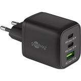 goobay USB-C Schnellladegerät Nano, PD, GaN, 65 Watt, USB-C Textilkabel schwarz, 1x USB-A, 2x USB-C PD, Quick Charge 3.0, 1 Meter Kabel