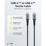 goobay USB-C Schnellladegerät Nano, PD, GaN, 65 Watt, USB-C Textilkabel schwarz, 1x USB-A, 2x USB-C PD, Quick Charge 3.0, 1 Meter Kabel