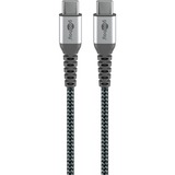 goobay USB-C Schnellladegerät Nano, PD, GaN, 65 Watt, USB-C Textilkabel schwarz, 1x USB-A, 2x USB-C PD, Quick Charge 3.0, 1 Meter Kabel