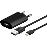 goobay Apple Lightning Ladeset 5 Watt, Ladegerät schwarz, 1 Meter Kabel