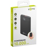 goobay Powerbank Kompakt 10.000 mAh schwarz, 10 Ah, 1x USB-A, 1x USB-C, Power Delivery, Quick Charge