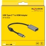 DeLOCK Aktiver USB Adapter, USB-C Stecker > HDMI Buchse grau/schwarz, 20cm, 4K 60 Hz, HDR