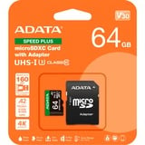 ADATA SPEED PLUS microSDXC 64 GB, Speicherkarte UHS-I U3, Class 10, V30, A2