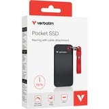 Verbatim Pocket SSD 1 TB, Externe SSD schwarz/rot, USB-C 3.2 Gen 2 (10 Gbit/s), mit Schlüsselring und Kabelhalter