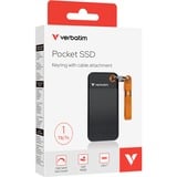 Verbatim Pocket SSD 1 TB, Externe SSD schwarz/orange, USB-C 3.2 Gen 2 (10 Gbit/s), mit Schlüsselring und Kabelhalter