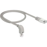 DeLOCK Patchkabel RJ45 Cat.6a S/FTP grau, 50cm, 1x gerader, 1x unten gewinkelter Stecker