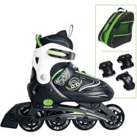 Muuwmi Verstellbare Kinderinliner Gr. 33-36, Inline-Skates grün/schwarz, inkl. Protektoren-Set Gr. S