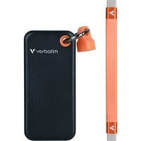 Verbatim Pocket SSD 2 TB, Externe SSD schwarz/orange, USB-C 3.2 Gen 2 (10 Gbit/s), mit Schlüsselring und Kabelhalter