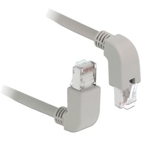 DeLOCK Patchkabel RJ45 Cat.6a S/FTP grau, 2 Meter, gewinkelte Stecker 1x oben, 1x unten