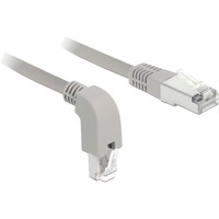 DeLOCK Patchkabel RJ-45 Cat.6a S/FTP grau, 1 Meter, 1x gerader, 1x unten gewinkelter Stecker